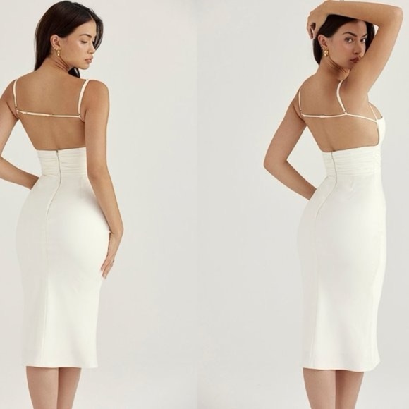 House Of CB Womens Ivory Lois Corset Satin Midi Dress - Picture 2 of 14